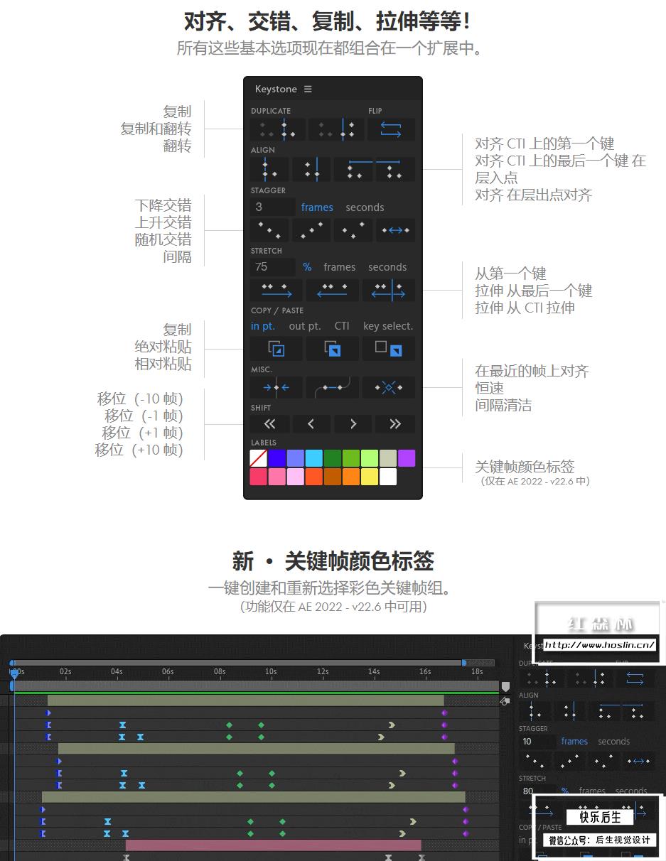【AE脚本】关键帧复制粘贴对齐镜像拉伸调节控制工具 Keystone v1.1.1 支持Win/Mac插图(1)
