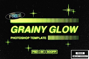 【PSD模板】模糊发光颗粒杂色复古特效文本样式PSD模板 Grainy Glow Photoshop Template