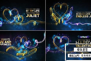 【AE模板】情人节快乐祝福视频粒子拖尾心型线条文字标题动画(含模板音乐) Valentine’s Day Wishes // Valentine’s Day Greetings