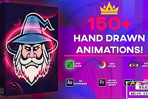 【视频素材】150个手绘涂鸦发光线条运动图形动画包AE/PR特效素材 Ultimate 150 Animations Mega Pack