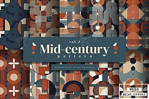 【矢量素材】10款中世纪欧洲宫廷文化风格图形艺术设计插图无缝纹理图案矢量素材 Mid-century pattern Vol.2