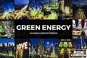 【调色预设】20款城市夜景灯光放射霓虹绿赛博朋克照片视频调色LUT预设 20 Green Energy Lightroom Presets