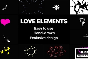 【4K视频素材】16个浪漫爱情手绘卡通动漫元素MG动画 Love Elements Pack