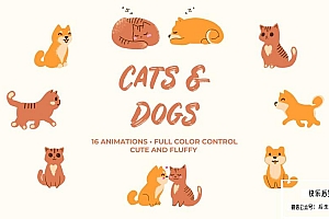 【视频素材】16组手绘卡通可爱小猫小狗动画 Cats And Dogs Hand Drawn Pack