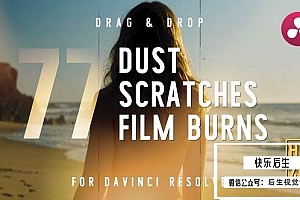【达芬奇模板】77组复古怀旧老电影灰尘刮痕胶片烧伤污渍闪光动画叠加特效 Dust, Scratches and Film Burns& DaVinci Resolve