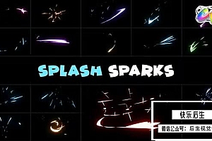 【FCPX插件】17个二维卡通火花飞溅光线MG动画 Splash Sparks