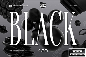 【PNG素材】120款黑色3D立体抽象扭曲不规则几何图形PNG创意素材 3D Black Shapes Collection