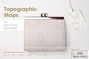 【矢量素材】10款等高线地形图曲线纹理设计背景底纹无缝图案矢量素材 Topographic Maps Patterns