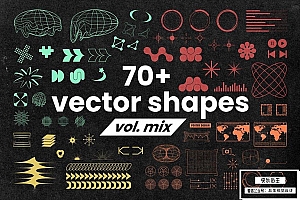 【矢量素材】78款未来科幻抽象艺术图形矢量素材 70 Futuristic Vector Shapes Vol.MIX