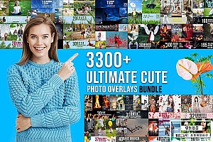 【PNG素材】3300+动物花鸟植物藤曼浪漫闪光纸屑彩虹烟雾星空极光等照片叠加合成素材合集 3300+ Photo Overlays Bundle + FREE Act