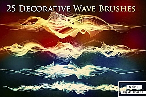 【PS笔刷】25种波浪纹抽象能量粒子线条PS笔刷图片设计素材 25 Decorative Wave Brushes