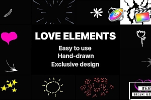 【FCPX插件】16种浪漫爱情手绘卡通动漫元素MG动画 Love Elements