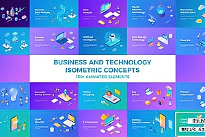【AE模板】150种商务技术网站三维等距慨念图形动画 Business and Technology Isometric Concepts