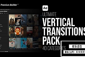 【AE脚本/模板】700+相机变焦运动闪光胶片失真模糊弹跳网格拉伸缩放图形分割竖屏转场动画预设 Vertical Transitions Pack AE