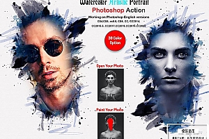 【PS动作】水彩艺术肖像画效果PS动作  Watercolor Artistic Portrait Action