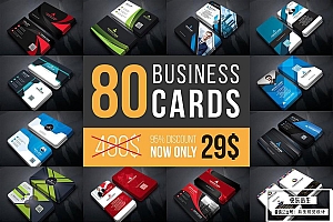 【矢量素材】80组时尚现代商务名片卡片设计样机模板矢量素材 Business Cards Mega Bundle