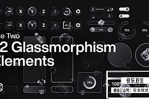 【AE模板】72种透明磨砂玻璃背景3D科技图形排版UI元素动画 The Two& 72 Glassmorphism Elements