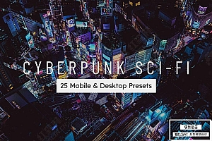 【调色预设】25款时尚科幻赛博朋克都市夜色灯光霓虹建筑摄影调色Lightroom预设LUT预设 25 Cyberpunk SciFi Lightroom Presets