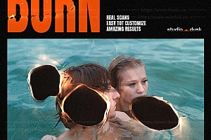 【PSD模板】8款创意复古胶片孔洞燃烧火焰颗粒光晕纹理特效PSD模板 Studio Dusk& Burn-Photo Effects