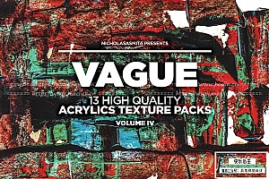 【图片素材】13款狂野复古酸性艺术丙烯酸涂料涂抹纹理创意背景图片素材Vol.4 Vague IV: 13 Acrylics Textures