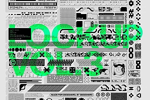【矢量素材】180个科幻工业抽象网格矩阵条码几何图形海报排版AI矢量元素 Studio Innate& Lockup Vector Pack Vol.3