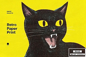 【PSD模板】创意板画雕刻印刷纹理波普艺术海报漫画插图效果PSD特效模板 Retro Paper Print Design Effect