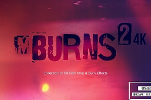 【4K视频素材】50款复古老电影胶片烧伤闪光边框视频叠加特效素材 motionVFX& mBurns 2