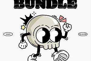 【矢量素材】170+趣味卡通人物游戏角色表情插画泡泡可爱涂鸦手写字体素材包 HVNTER& Cartoon Bundle