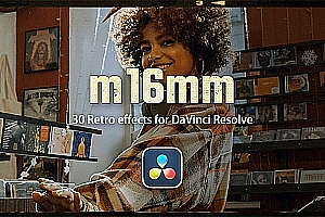 【达芬奇插件】30组复古电影效果胶片边框调色预设 motionVFX – m16mm DVR:Retro Film Effects