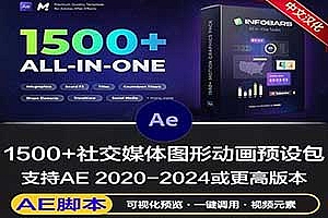 AE脚本|1500组社交媒体数据图表倒计时文字标题过渡转场音效图形动画中文汉化预设包 Motion Bro 4 Motion Graphics Pack V1