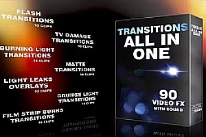【视频素材】90个电影数字胶片故障损坏光效晕影图形转场动画 Transitions
