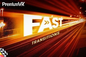 【FCPX插件】50款快速滑动扭曲透视变形视频转场动画预设 PremiumVFX& Fast Transitions 汉化版